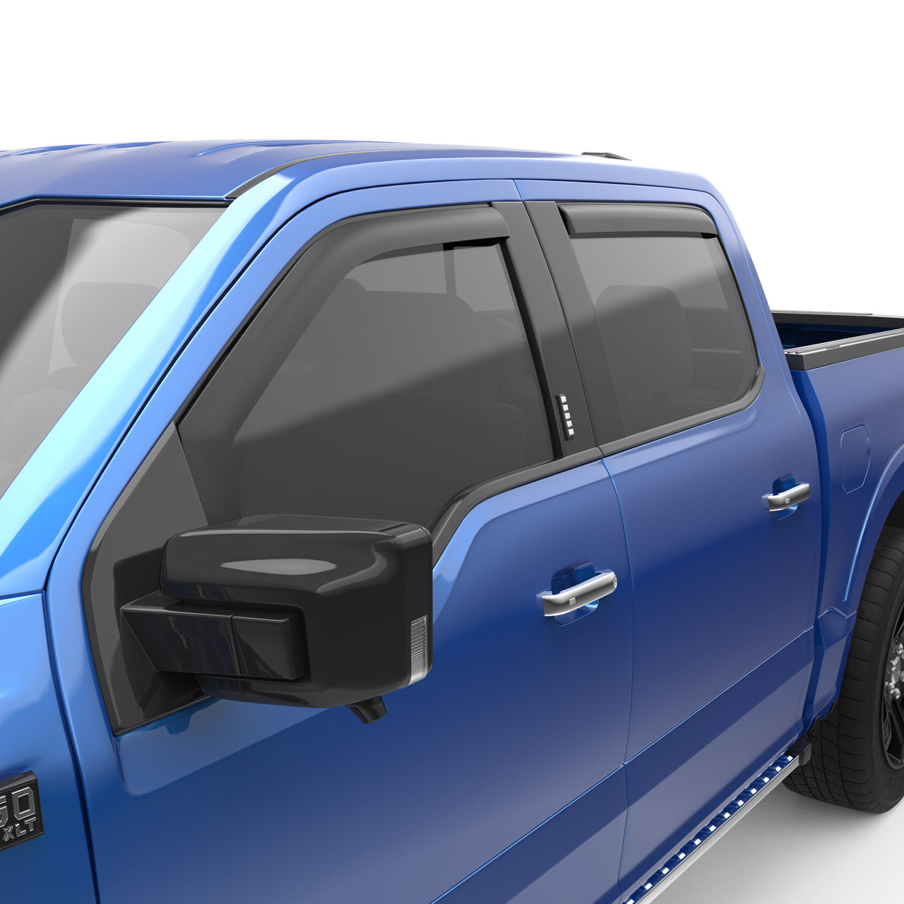 EGR In-channel Window Visors - Front & Rear Set Matte Black Crew Cab - 15-23 Ford F-150 17-22 Ford F-250 & F-350 Super Duty
