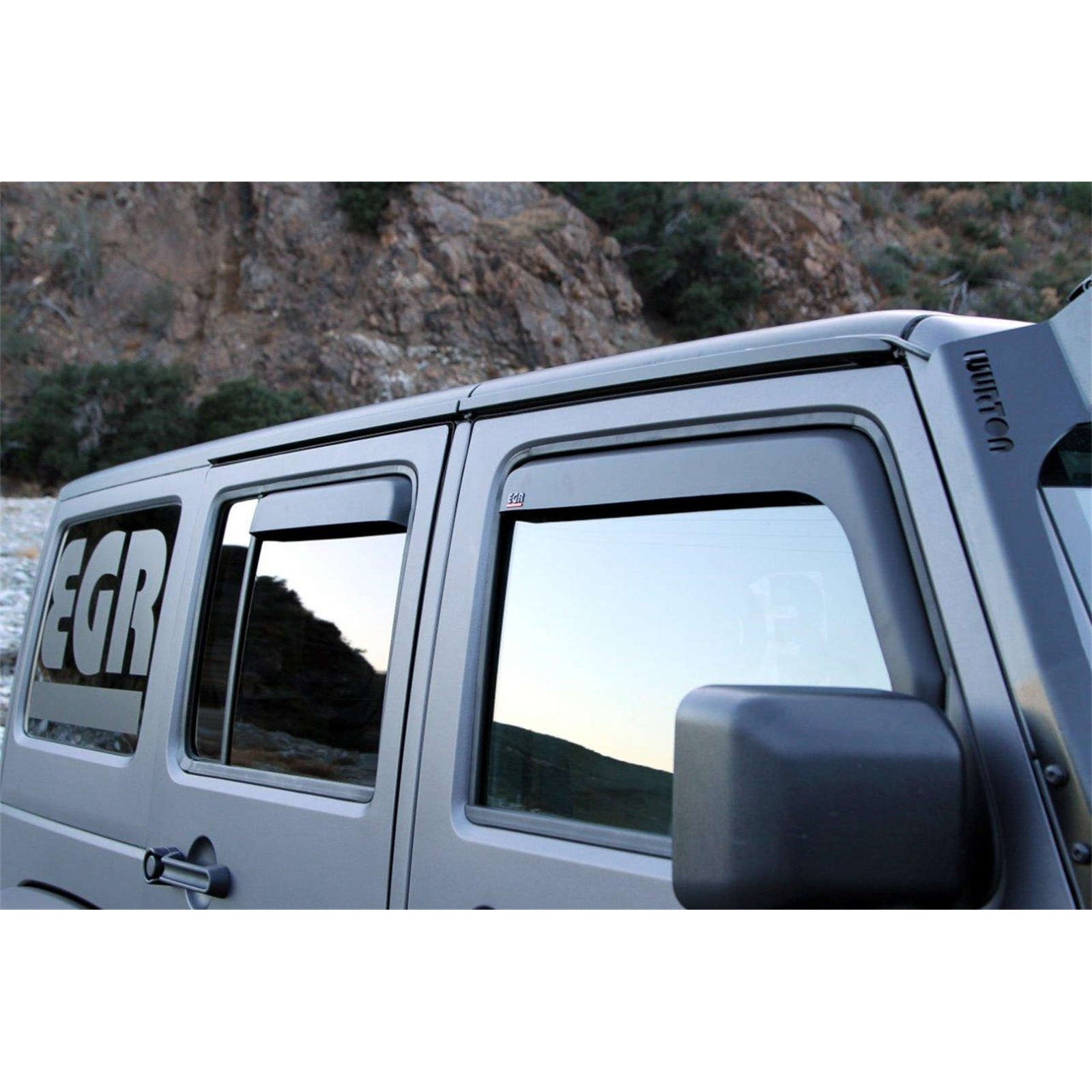 EGR In-channel Window Visors - Front & Rear Set Matte Black - 07-17 4-Door Jeep Wrangler Unlimited