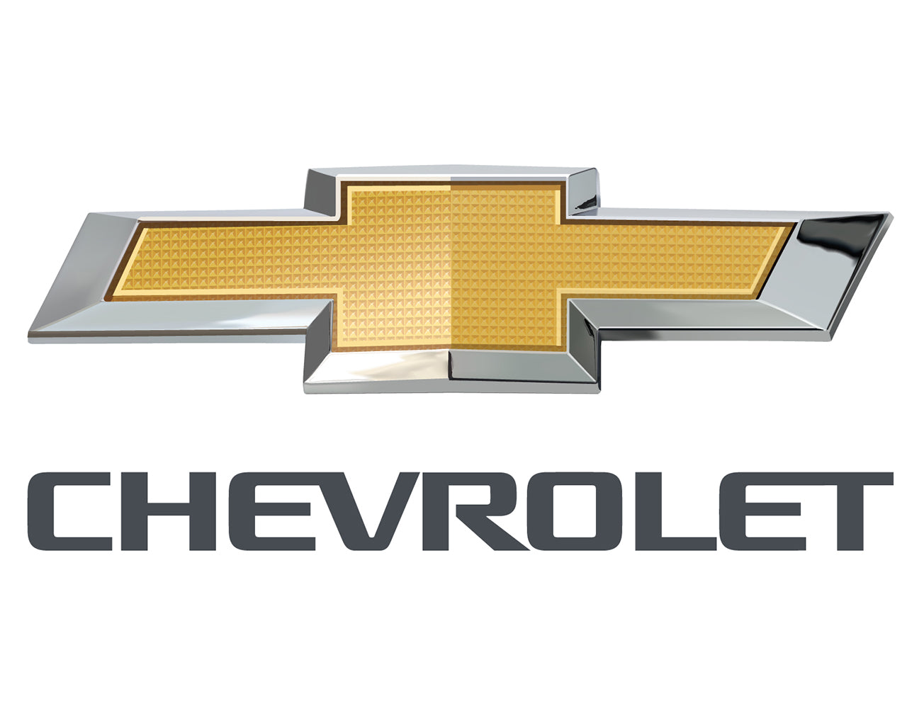 Chevrolet Logo, chrome and yellow cross symbol above the word Chevrolet in black
