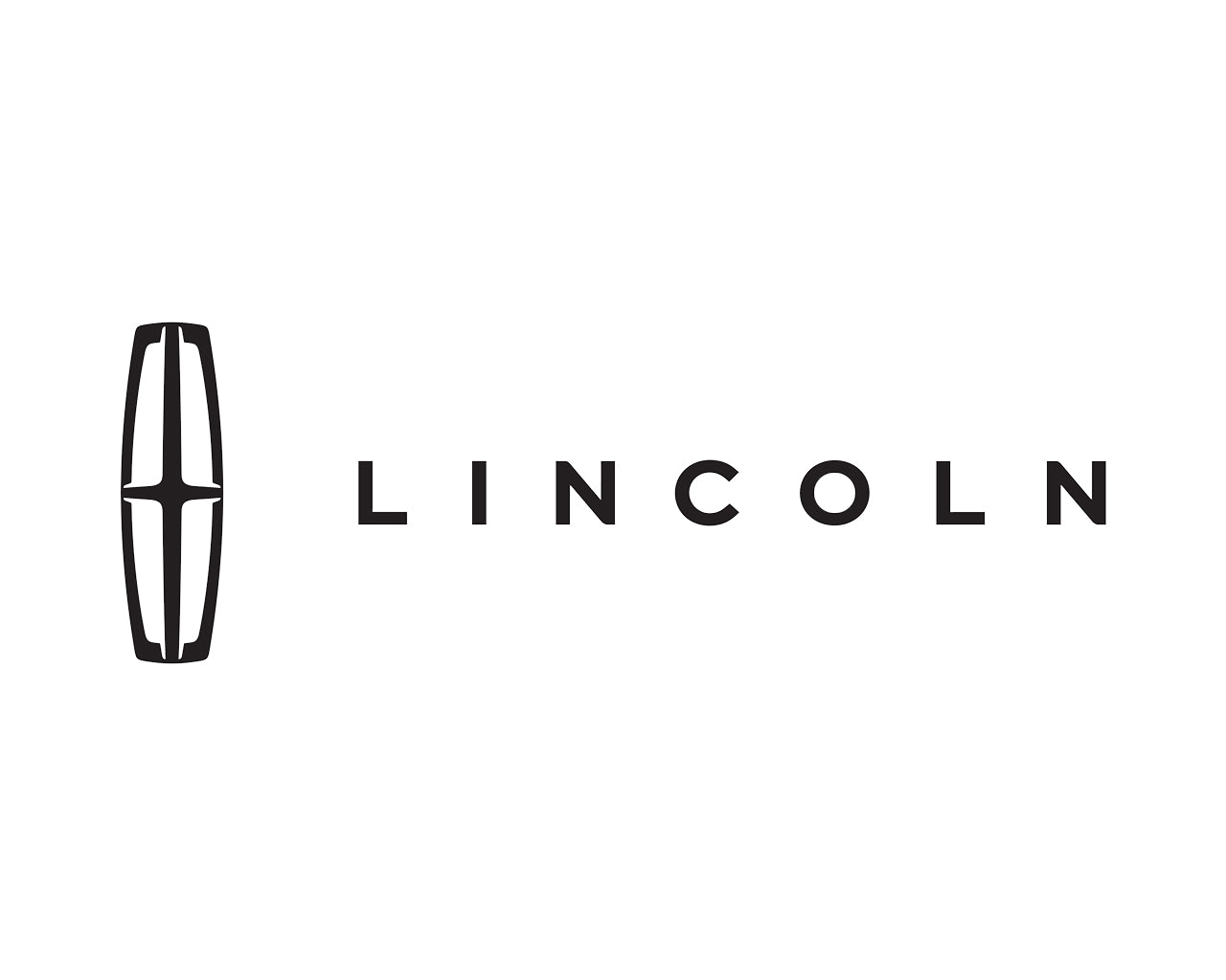 Black Cross symbol next to the word Lincoln in all caps, everything is black on white background