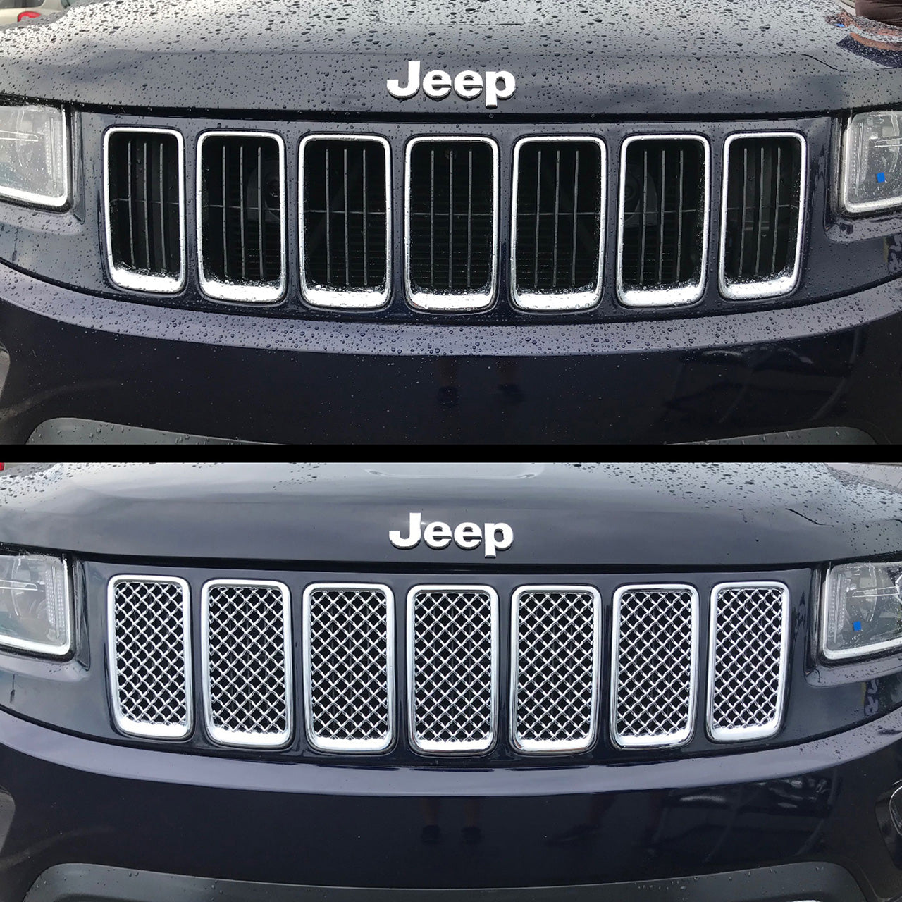 Trim Illusion Mesh Chrome Tape-On Patented Grille Overlay 14-16 Jeep Grand Cherokee Limited/Overland/Summit 7 PCS