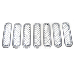 Trim Illusion - Chrome Tape-on Patented Grille Overlay 07-17 Jeep Wrangler, 2018 Jeep Wrangler JK Sport/Sahara/Rubicon/Unlimited Sport 7 PCS Chrome Tape-on Patented Grille Overlay