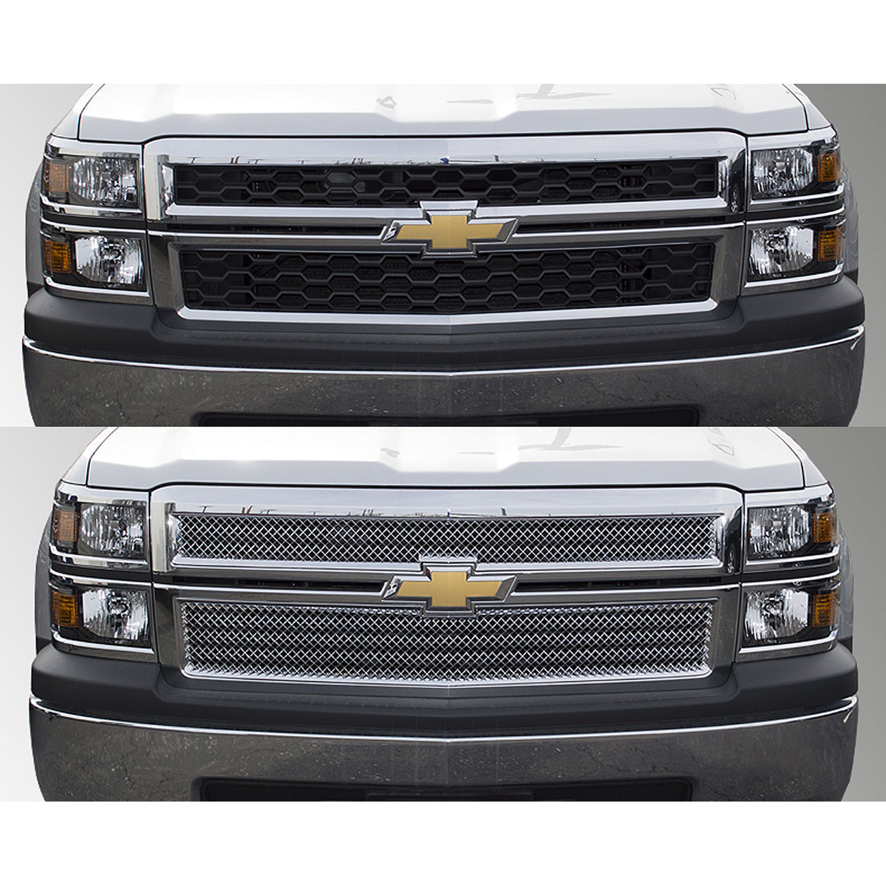Trim Illusion - Mesh Chrome Tape-on Patented Grille Overlay 14-15 Chevrolet Silverado 1500 WT/LT. NOT FOR SPORT MODELS 2 PCS
