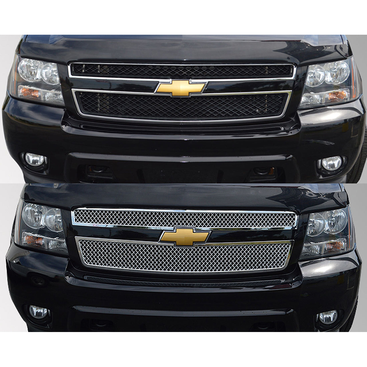 Trim Illusion - Mesh Chrome Tape-on Patented Grille Overlay 07-14 Chevrolet Tahoe/Suburban 1500, 07-13 Chevrolet Avalanche, 2014 Chevrolet Suburban LS/LT 2 PCS
