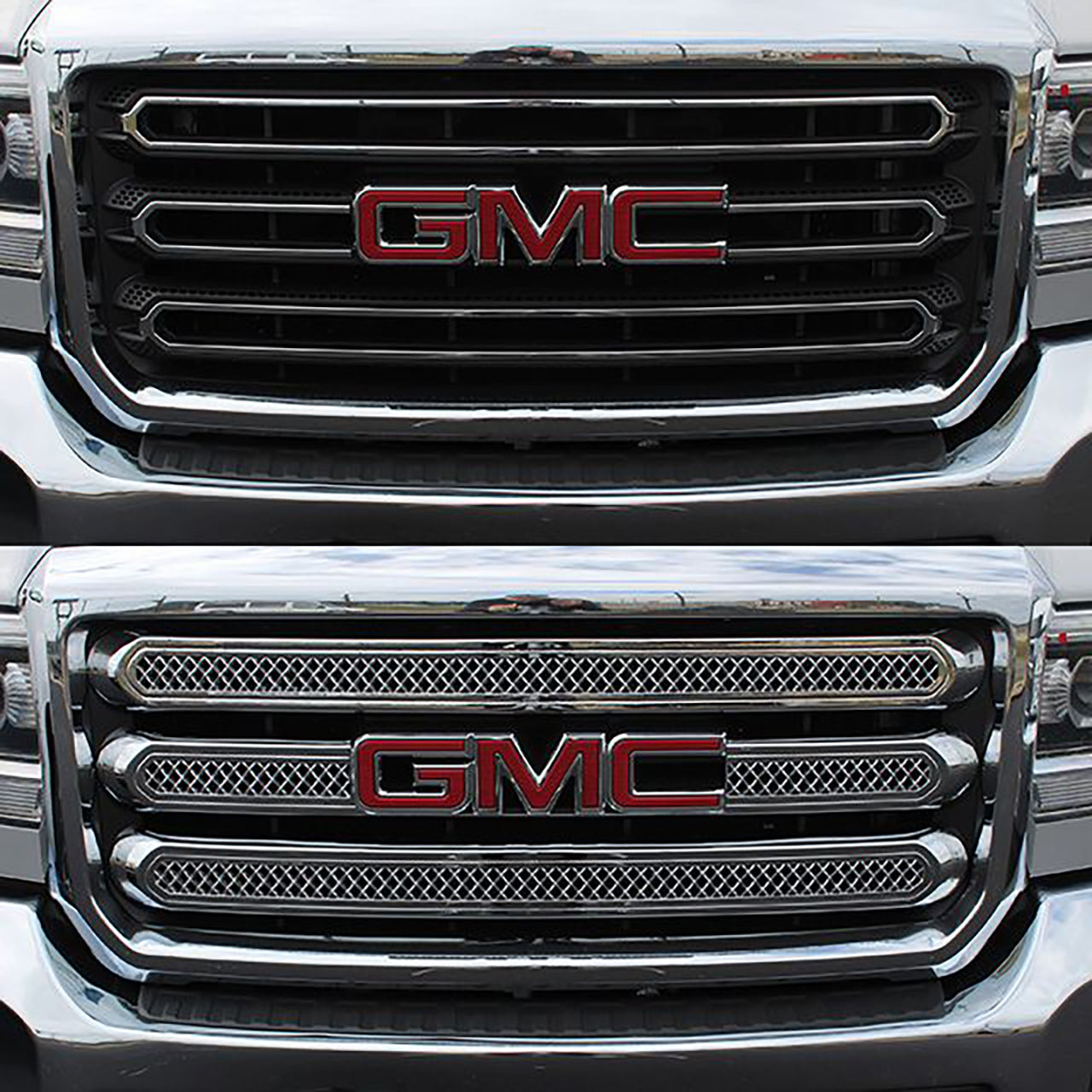 Trim Illusion - 15-18 GMC Sierra 2500 HD/Sierra 3500 HD SLE/SLT 3 PCS Chrome Tape-on Patented Grille Overlay