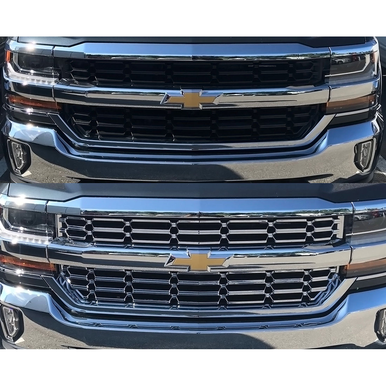 Trim Illusion - OEM Look Chrome Tape-on Patented Grille Overlay 16-18 Chevrolet Silverado 1500 2 PCS