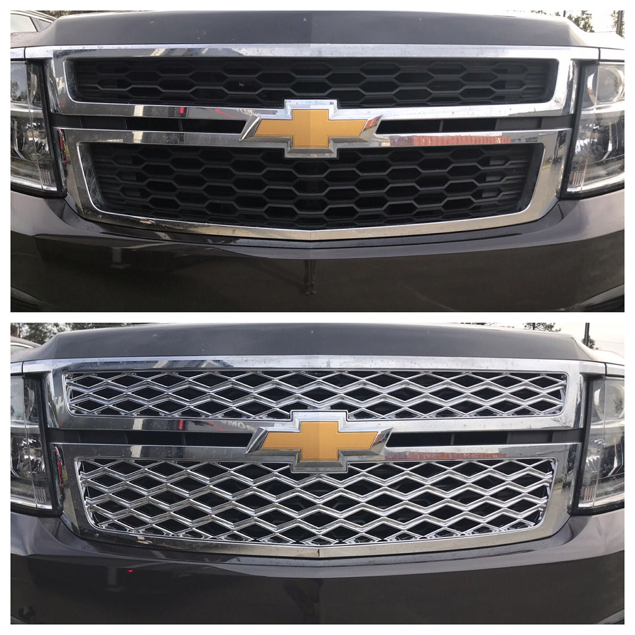 Trim Illusion - Diamond Mesh Chrome Tape-on Patented Grille Overlay 15-20 Chevrolet Tahoe/Suburban 2 PCS