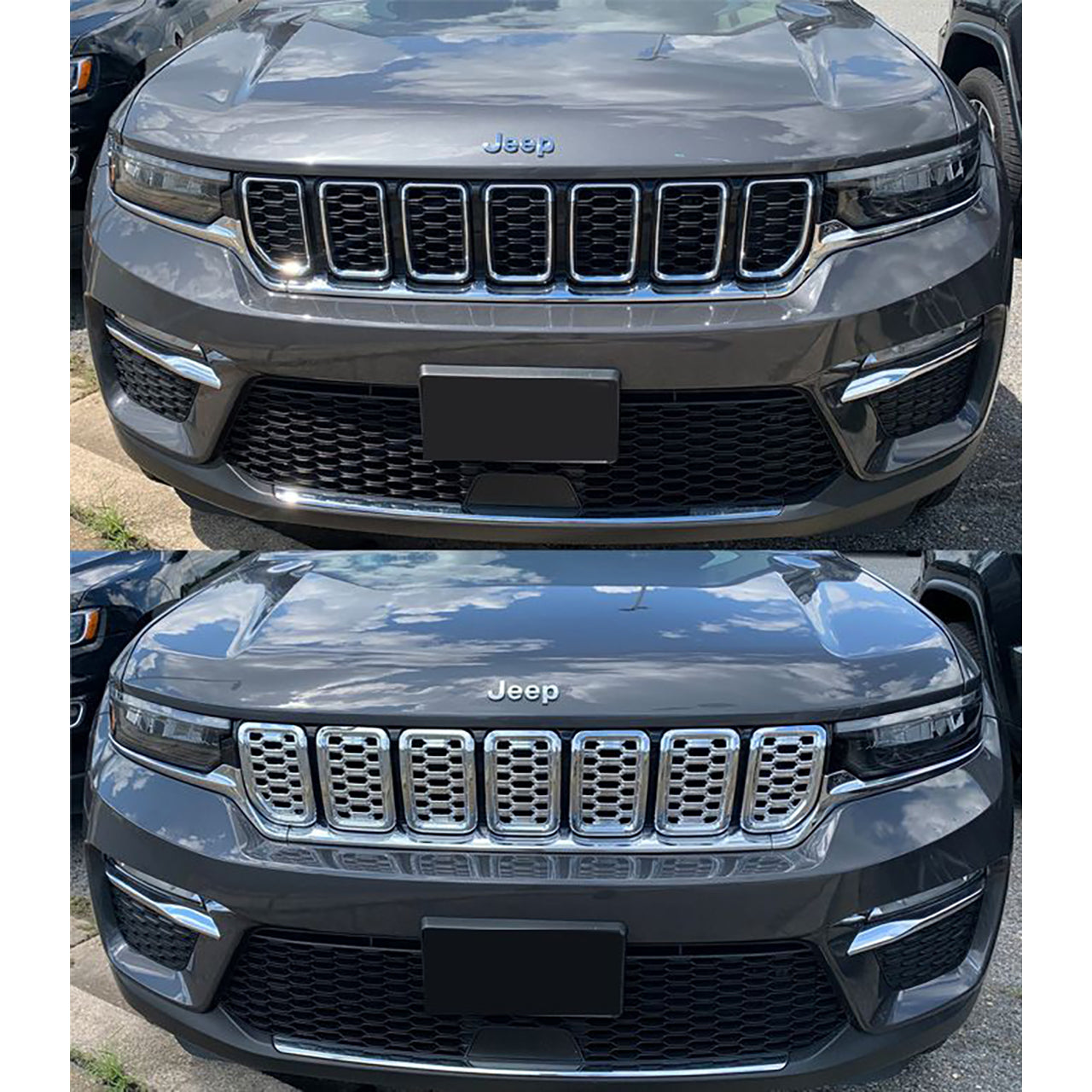 Trim Illusion - Chrome Patented Snap-on W/Tape Patented Grille Overlay 21-23 Jeep Grand Cherokee L Fits grille W/ or W/O Camera 8 PCS