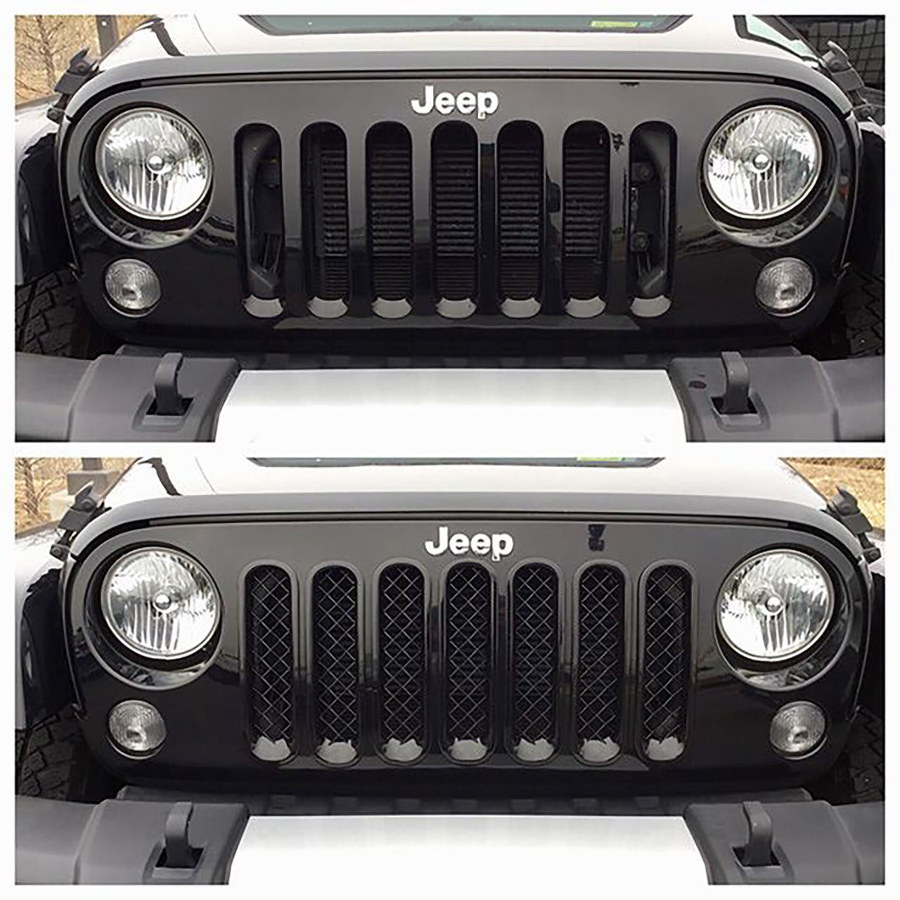 Trim Illusion - Gloss Black Tape-on Patented Grille Overlay 07-17 Jeep Wrangler, 2018 Jeep Wrangler JK Sport/Sahara/Rubicon/Unlimited Sport 7 PCS