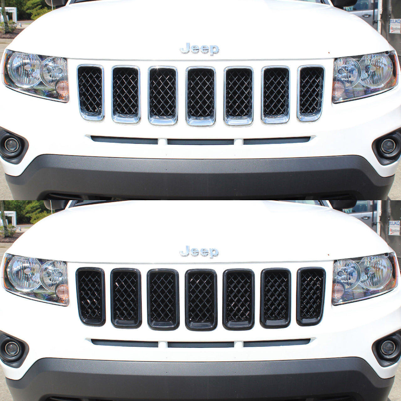Trim Illusion - Mesh Gloss Black Tape-on Patented Grille Overlay 11-17 Jeep Compass Sport/Limited/Latitude 7 PCS
