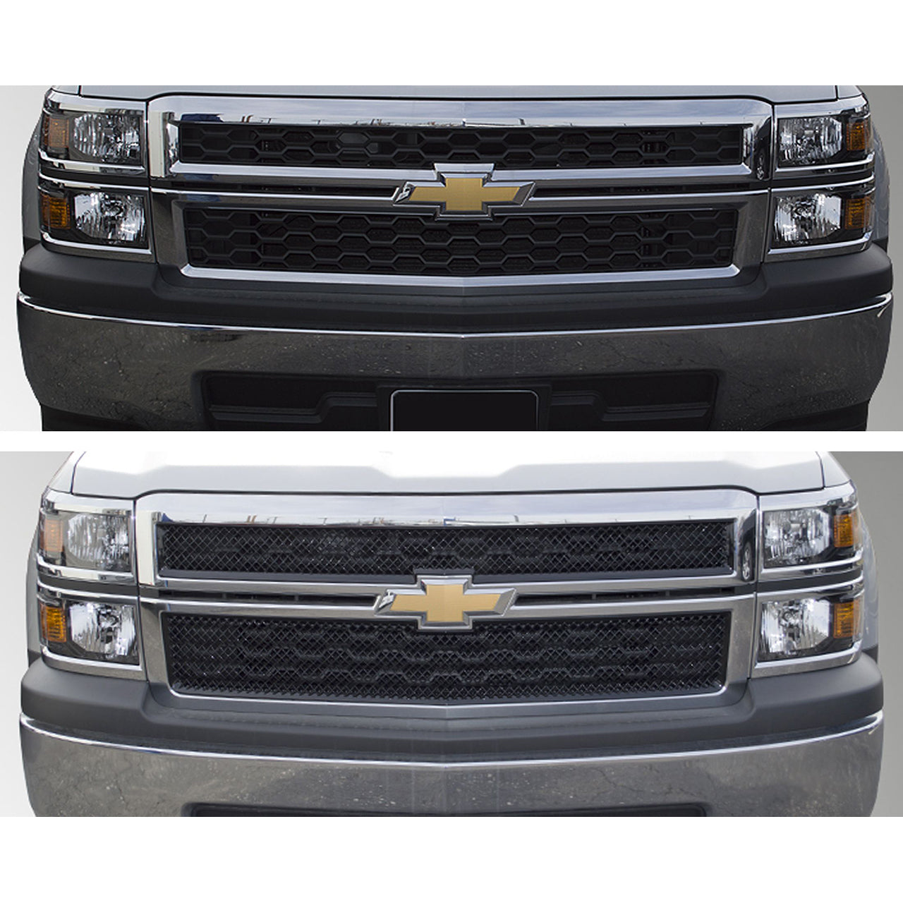 Trim Illusion - Mesh Gloss Black Tape-on Patented Grille Overlay 14-15 Chevrolet Silverado 1500 WT/LT. NOT FOR SPORT MODELS 2 PCS