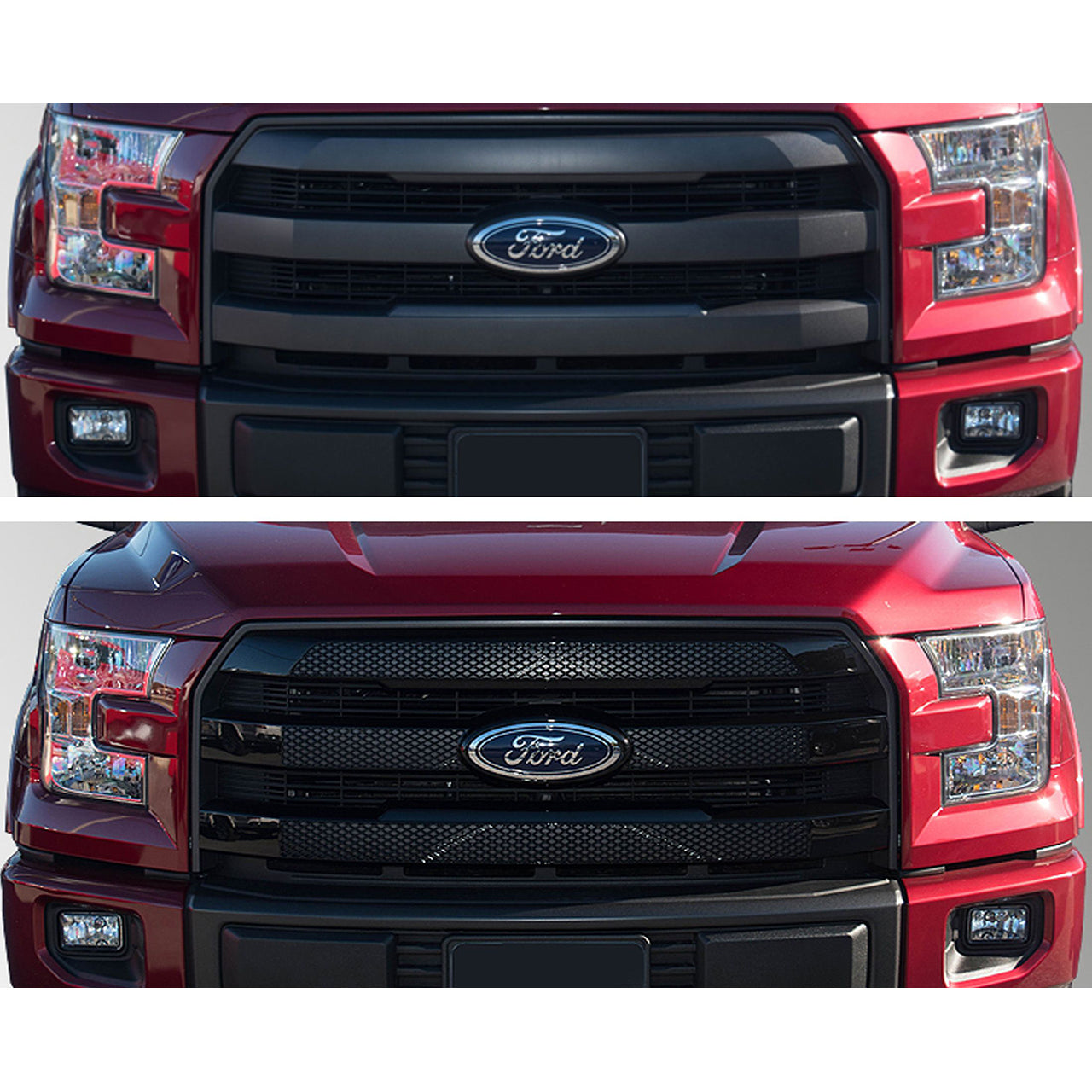 Trim Illusion - Gloss Black Tape-on Patented Grille Overlay 15-17 Ford F-150 Lariat Does not fit grille with Camera 3 PCS