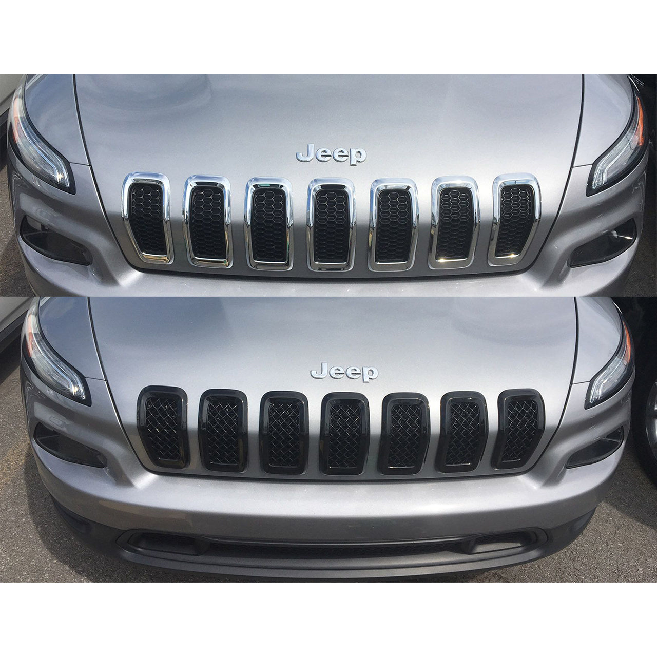 Trim Illusion - Gloss Black Tape-on Patented Grille Overlay 14-18 Jeep Cherokee 7 PCS