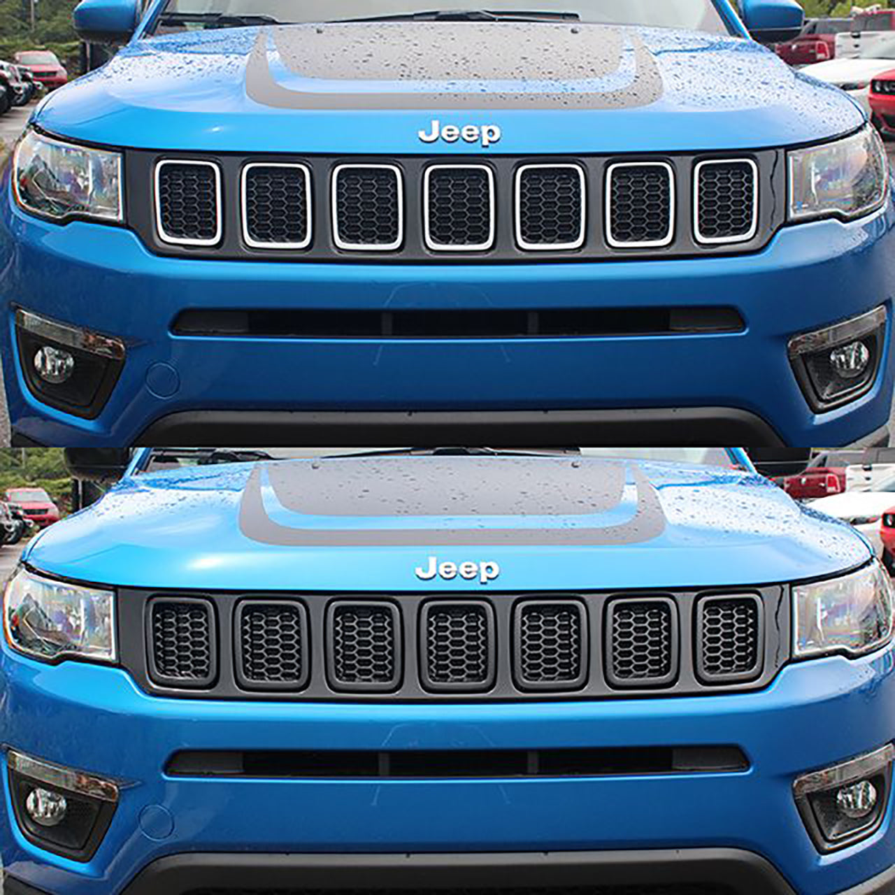 Trim Illusion - Gloss Black Tape-on Patented Grille Overlay 17-21 Jeep Compass LATE MODEL 17 7 PCS