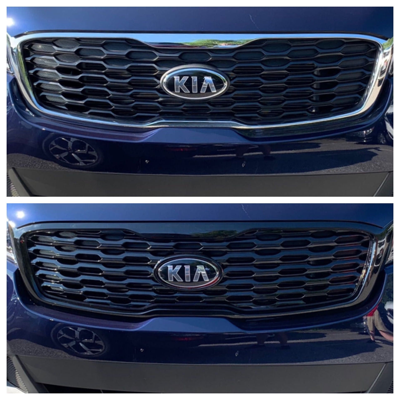 Trim Illusion - Gloss Black Tape-on Patented Grille Overlay 19-20 Kia Sorento Fits LX/EX Only Does not fit grille with Camera 1 PC