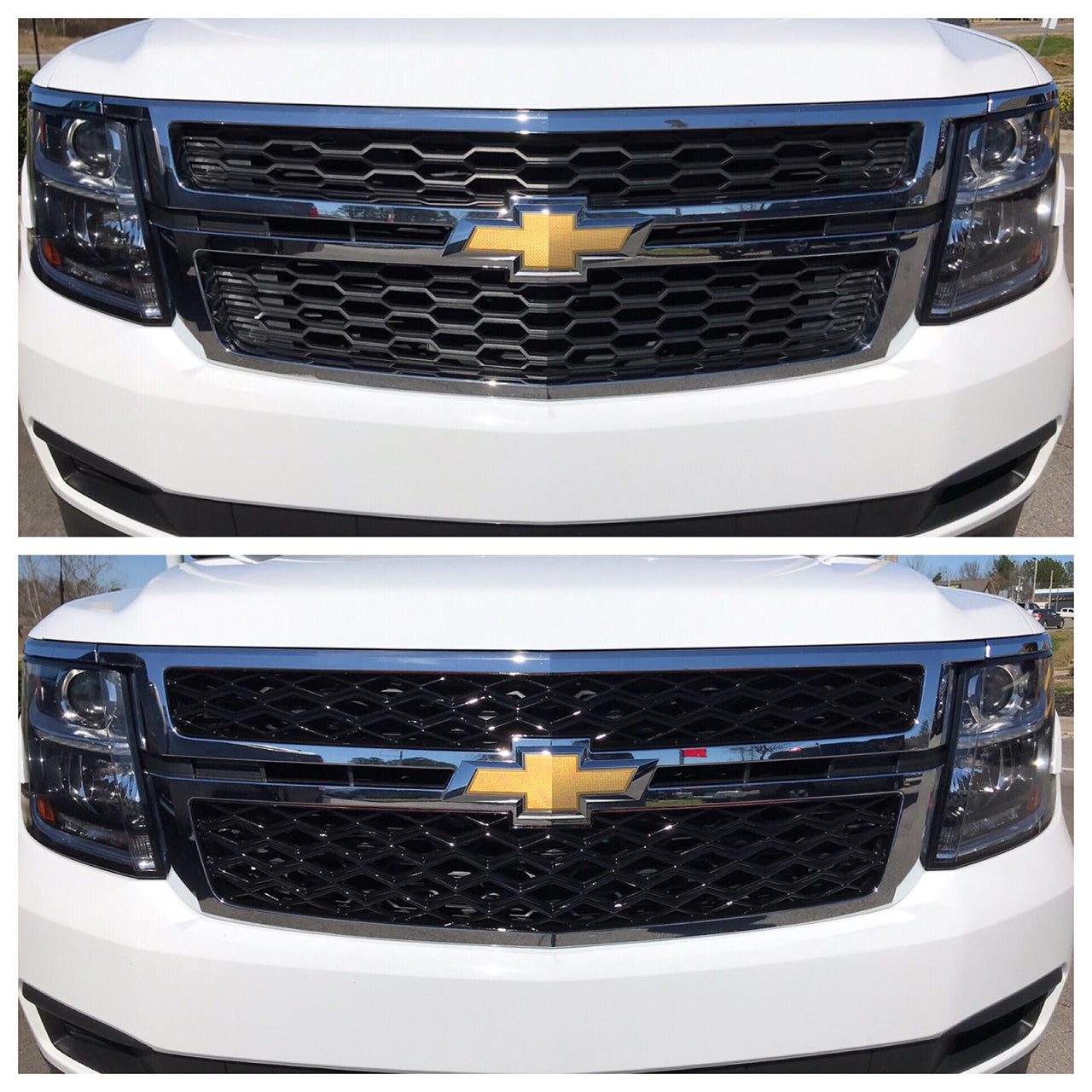 Trim Illusion - Mesh Gloss Black Tape-on Patented Grille Overlay 15-20 Chevrolet Tahoe/Suburban 2 PCS Diamond