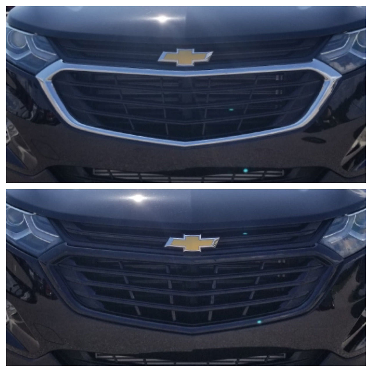 Trim Illusion - Gloss Black Patented Snap-on W/Tape Patented Grille Overlay 18-21 Chevrolet Equinox L/LS/LT Does not fit grille with Camera 2 PCS