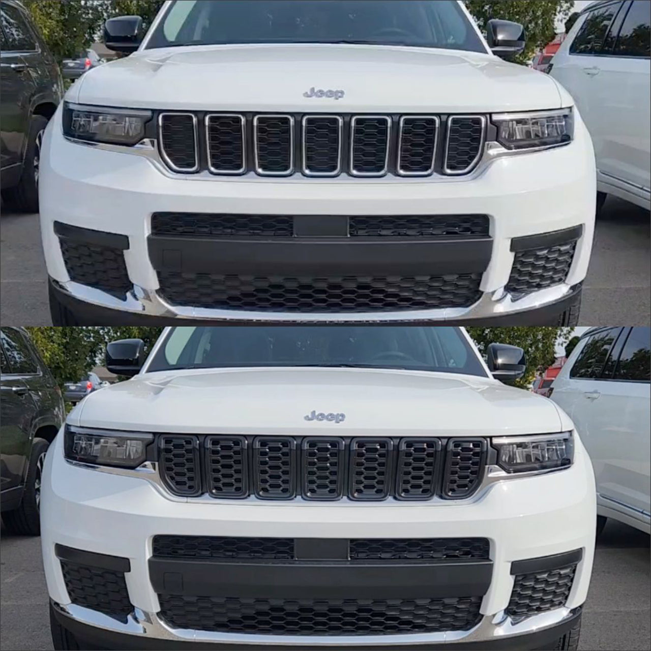 Trim Illusion - Gloss Black Patented Snap-on W/Tape Patented Grille Overlay 21-23 Jeep Grand Cherokee L Fits grille W/ or W/O Camera 8 PCS