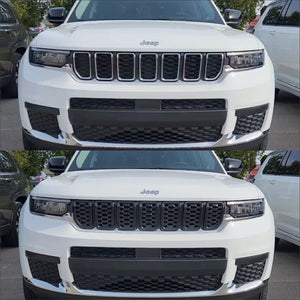 Trim Illusion - Gloss Black Patented Snap-on W/Tape Patented Grille Overlay 21-23 Jeep Grand Cherokee L Fits grille W/ or W/O Camera 8 PCS
