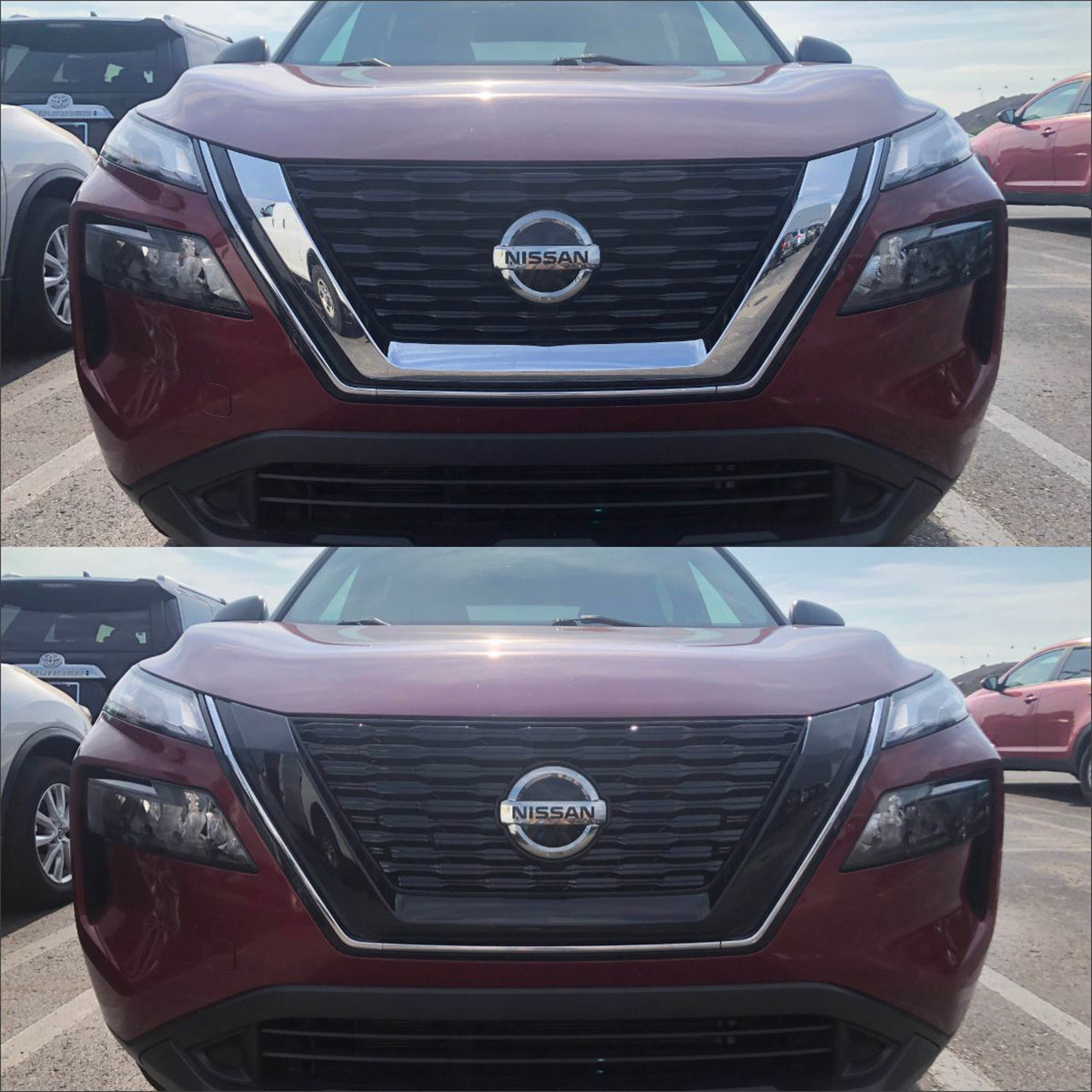 Trim Illusion - Gloss Black Patented Snap-on W/Tape Patented Grille Overlay 21-23 Nissan Rogue Fits grille W/ or W/O Camera 1 PC